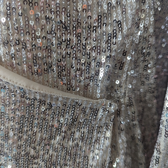 Gimmicks by BKE Sequin Wrap Mini Dress Champagne Ivory XS | Holiday Party Look - Picture 7 of 14